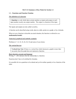 MAT 111 Summary of Key Points for Section 1.1 1.1 &ndash; Functions and