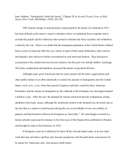 Jane Addams, &ldquo;Immigrants Under the Quota,&rdquo; Chapter IX in Second