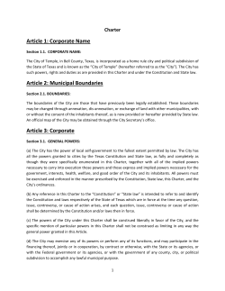 Article 1: Corporate Name Article 2: Municipal Boundaries Article 3