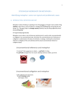 STOCKHOLM WORKSHOP ON METAPHOR— Identifying metaphor
