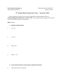 6th Grade Math Assessment Test &ndash; Summer 2015