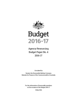 Agency Resourcing, Budget Paper No. 4