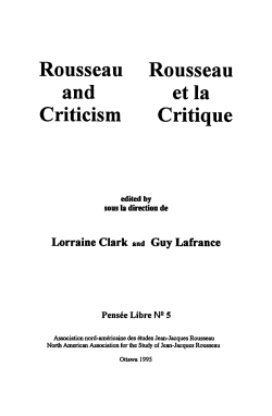Rousseau Criticism Rousseau et la Critique