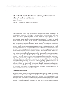 Auto-Modernity after Postmodernism: Autonomy and