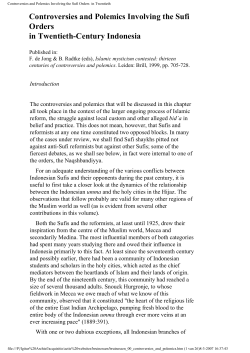 Controversies and Polemics Involving the Sufi Orders in Twentieth