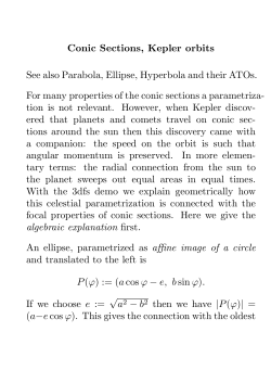 Conic Sections, Kepler orbits See also Parabola, Ellipse, Hyperbola