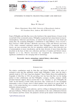 ATTENDING TO INSECTS: FRANCIS WILLUGHBY AND JOHN RAY