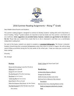 2016 Summer Reading Assignments &ndash; Rising 7 Grade