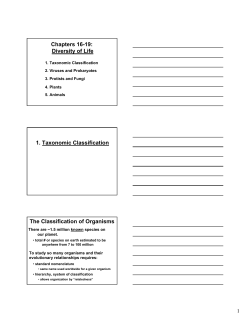 Chapters 16-19: Diversity of Life 1. Taxonomic Classification The