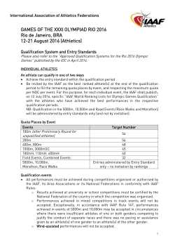 Rio 2016 Olympic Games Entry Standards