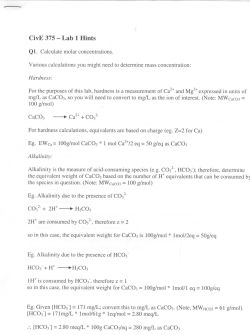 CivE 375 - Lab 1 Hints [HCO3`]=171mg/L* 1mol/61g* 1eq/mol=2.80