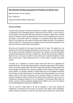 Non-detriment finding assessment for Panthera leo (African lion)
