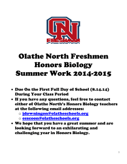 Olathe North Freshmen Honors Biology Summer Work 2014-2015