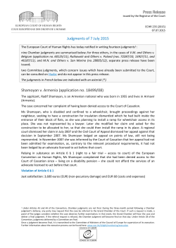 Judgments of 7 July 2015 Shamoyan v. Armenia