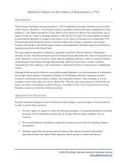 Hamilton`s Report on the Subject of Manufactures, 1791 Introduction