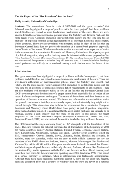 Can the Report of the `Five Presidents` Save the Euro? Philip Arestis