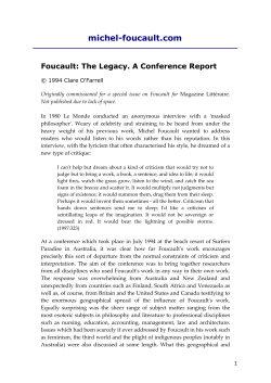 Foucault: The Legacy. A Conference Report