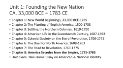 Unit 1: Founding the New Nation CA. 33,000 BCE – 1783 CE