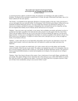 Reverend Cram`s Speech to the Iroquois Nation: An Excerpt From