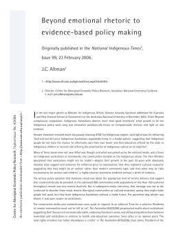 Beyond Emotional Rhetoric. - Centre for Aboriginal Economic Policy