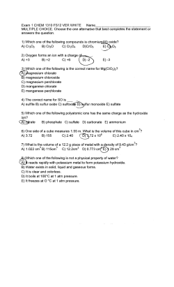 Exam 1 CHEM 1310 FS12 VER WHITE Name____________
