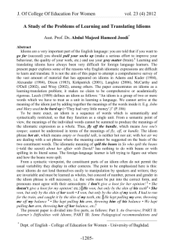 A Study of the Problems of Learning and Translating Idioms