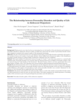 The Relationship between Personality Disorders and Quality of Life