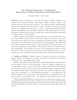 The Pendulum Swings again - Department of Mathematics