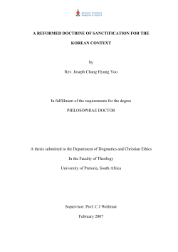 A REFORMED DOCTRINE OF SANCTIFICATION FOR THE