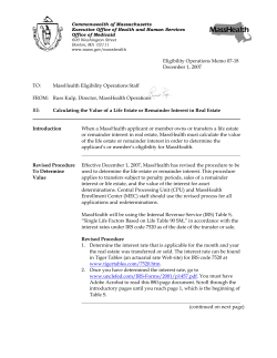 Eligibility Operations Memo on values of Life Estates