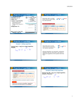 7-4 Properties of Logarithms 7-4 Properties of Logarithms 7