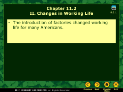 Chapter 11.2 II. Changes in Working Life &bull; The introduction of
