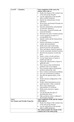 Level IV Chemistry Upon completion of this course the student will