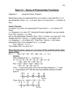 Sect 3.3 – Zeros of Polynomials Functions