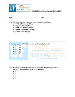 CHM1025 Final Exam Review, Spring 2017