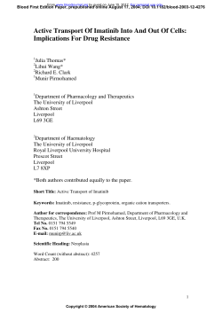 Active Transport Of Imatinib Into And Out of Cells