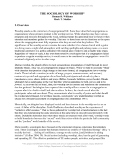 THE SOCIOLOGY OF WORSHIP* I. Overview