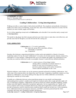 Leading Collaboration &ndash; Living Interdependence