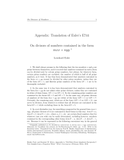 Appendix: Translation of Euler`s E744 On divisors of numbers