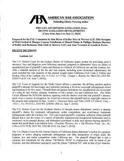 Private Advertising Litigation (PAL) Recent