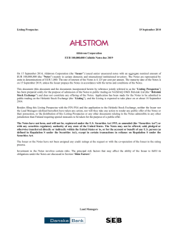 Listing Prospectus 15 September 2014 Ahlstrom Corporation EUR