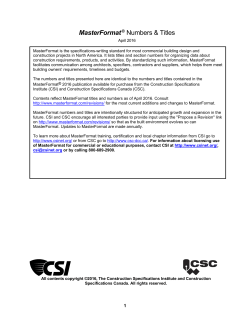 MasterFormat 2016 Edition: Numbers and Titles