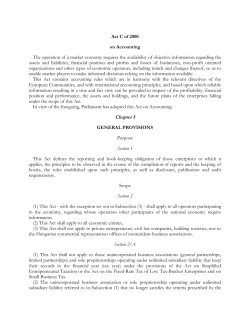 Act C of 2000 on Accounting The operation of a market economy