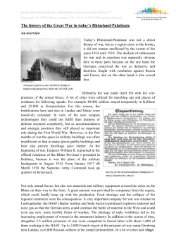 The history of the Great War in today`s Rhineland