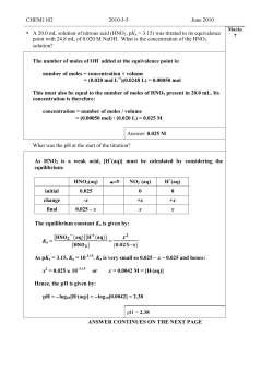 CHEM1102 2010-J-5 June 2010 &bull; A 20.0 mL solution of nitrous acid