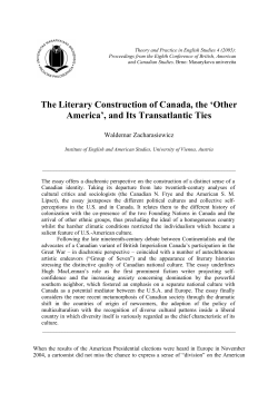 The Literary Construction of Canada, the `Other America`, and Its