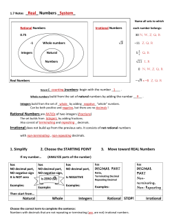 Rational Numbers are RATIOs of two integers (fractions) 1. Simplify
