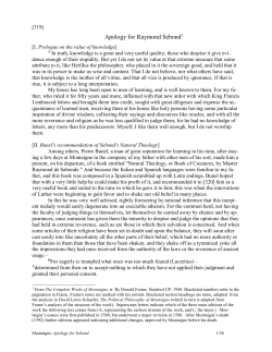 Apology for Raymond Sebond - University of Colorado Boulder