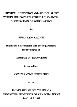 PHYSICAL EDUCATION AND SCHOOL SPORT