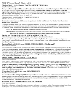 MICL &ldquo;B&rdquo; Session, March 7 &ndash; March 11, 2016